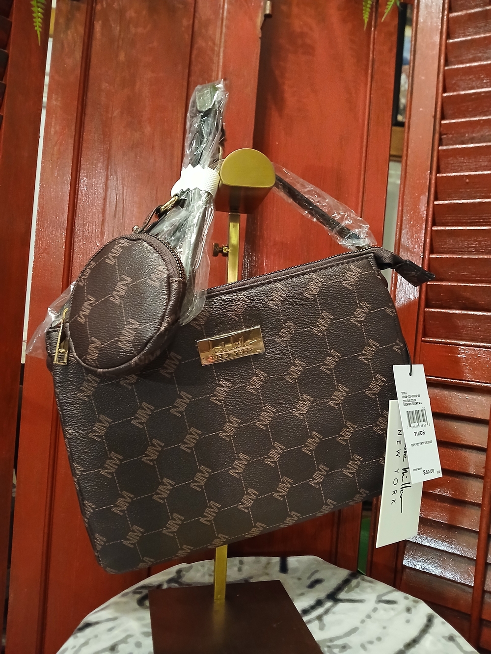 Nicole Miller Crossbody Bag with Coin Pouch - Brown